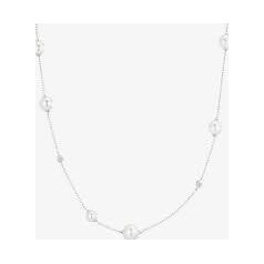Silver Asymmetric Shell Pearl Station Necklace