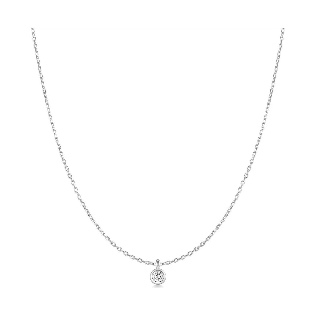 Silver Classic Bezel-Set Solitaire Necklace