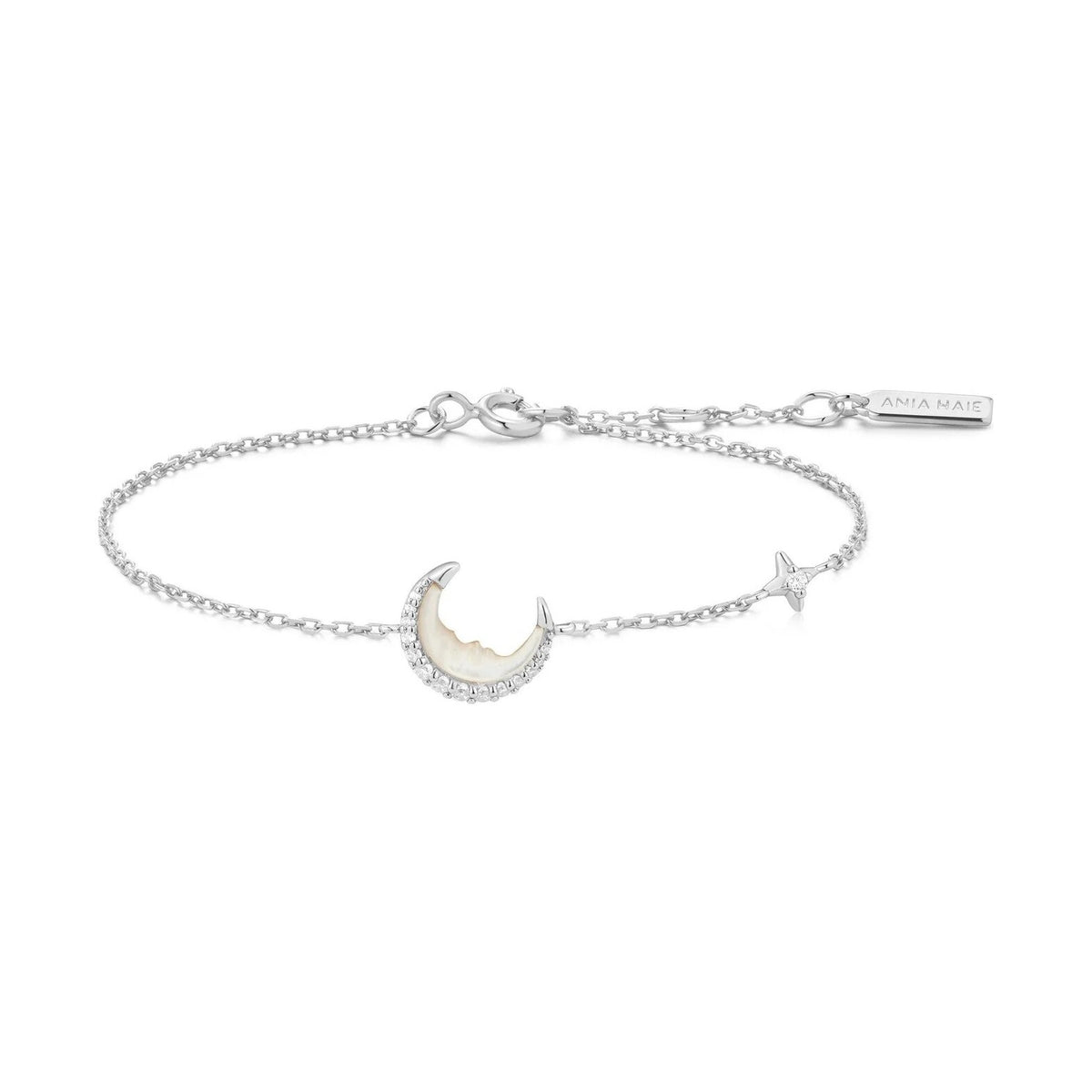 Silver Mother-of-Pearl Crescent Moon Bracelet