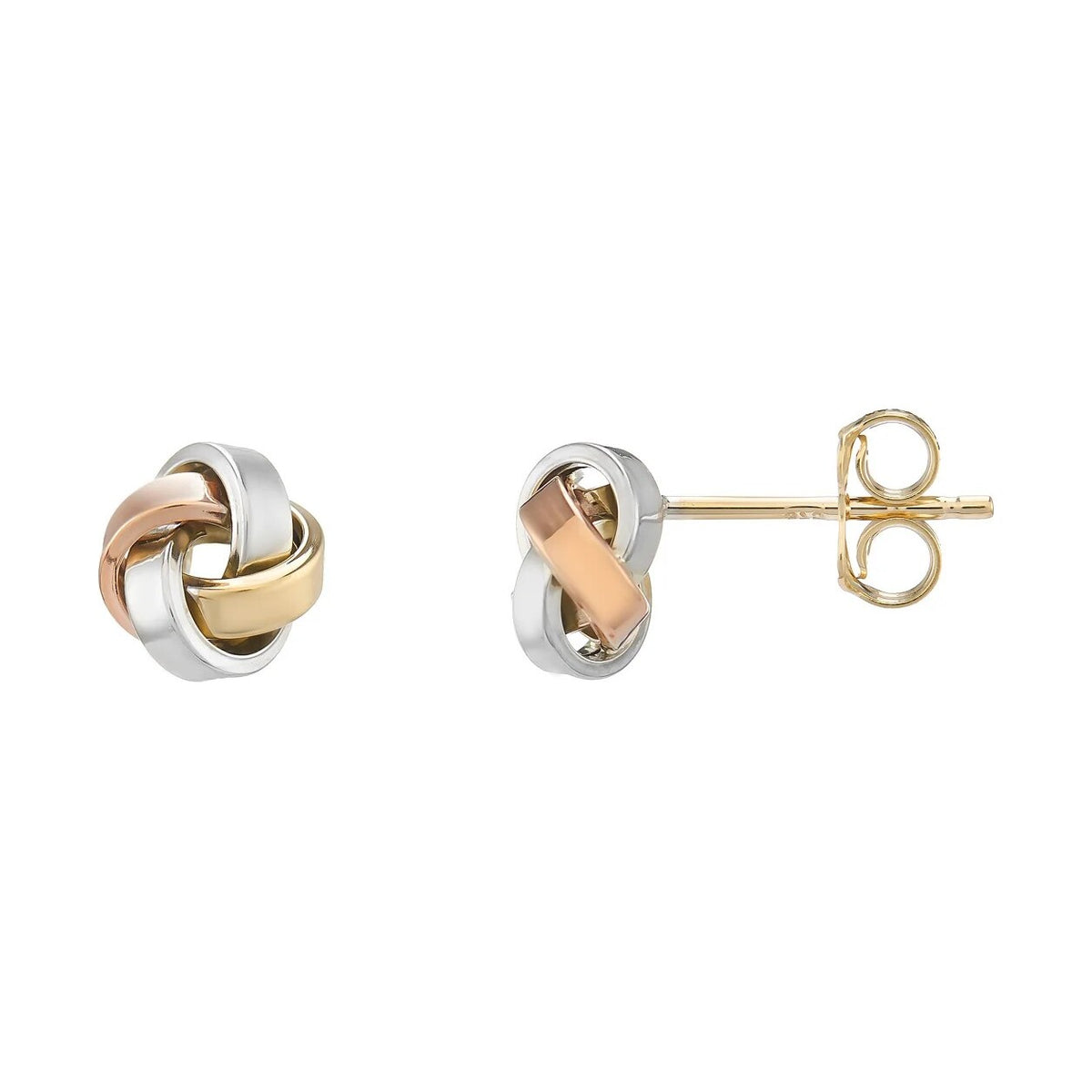 9ct gold Three colour knot stud earrings