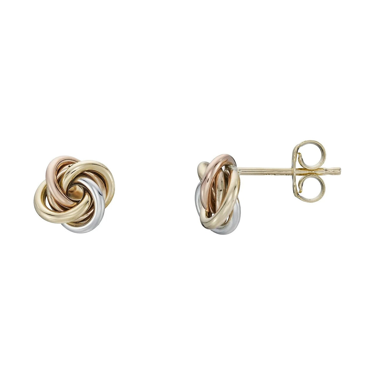 9ct 3 colour gold knot studs