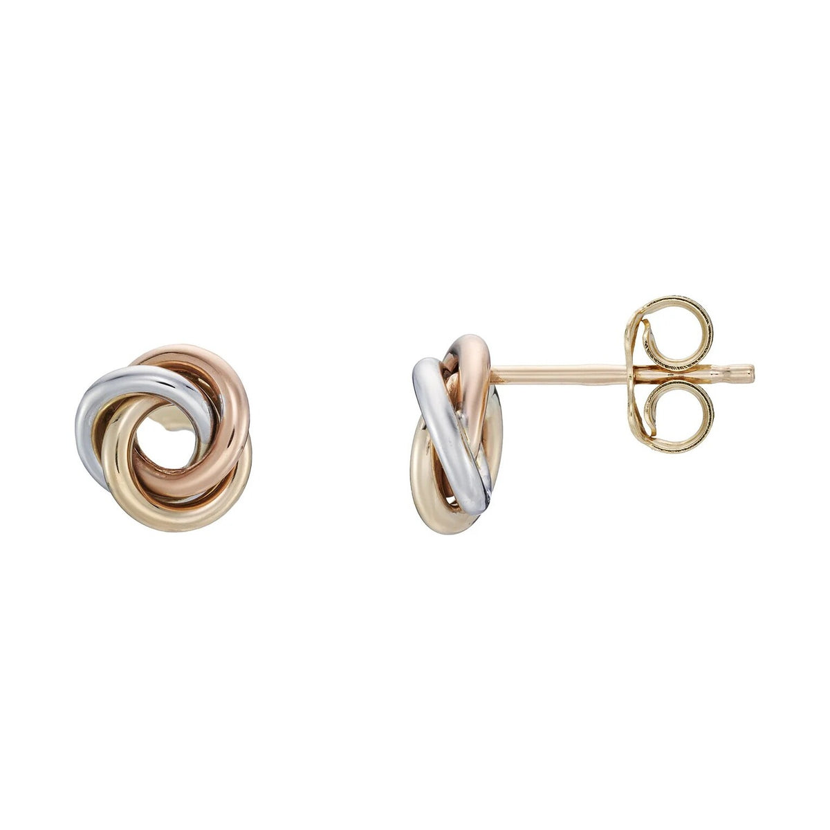 9ct 3 colour gold knot studs