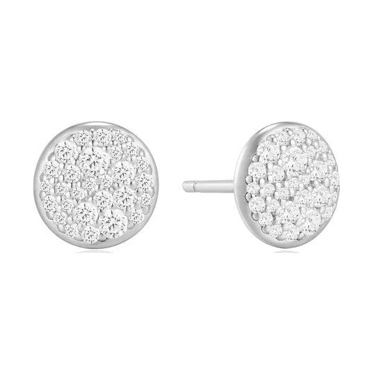 Silver Pavé Disc Stud Earrings