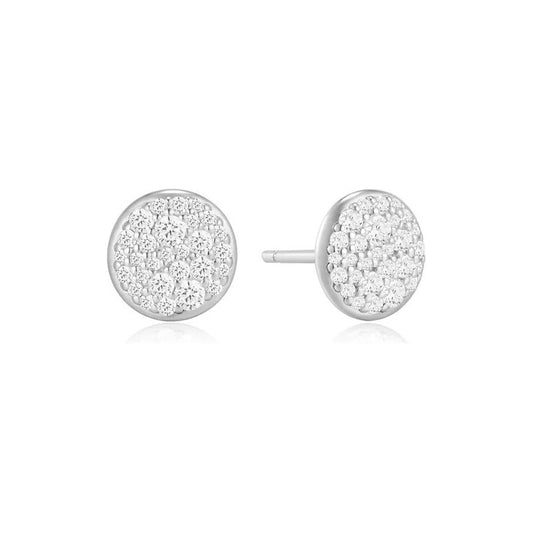 Silver Pavé Disc Stud Earrings