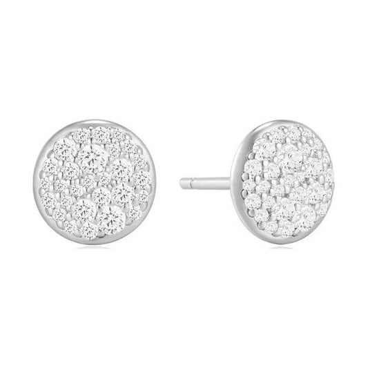 Silver Pavé Disc Stud Earrings