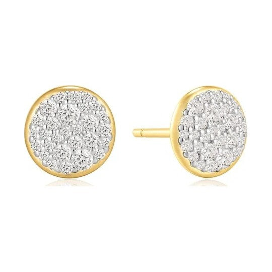 Gold Pavé Disc Stud Earrings