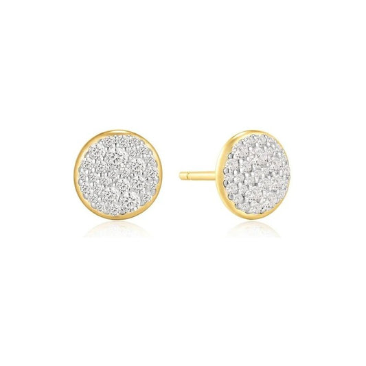 Gold Pavé Disc Stud Earrings