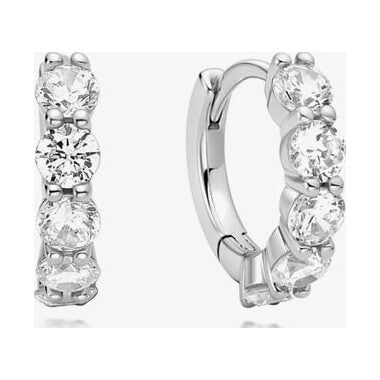 Silver Quintet Sparkle Huggie Hoop Earrings