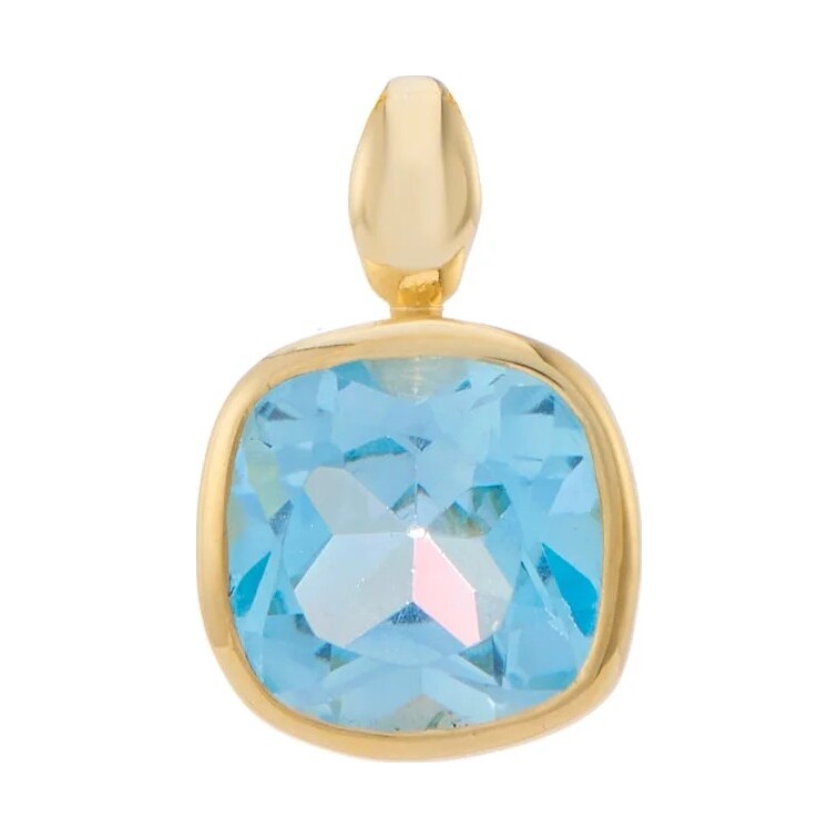 9ct gold 7mm cushion shape rub over set blue topaz pendant