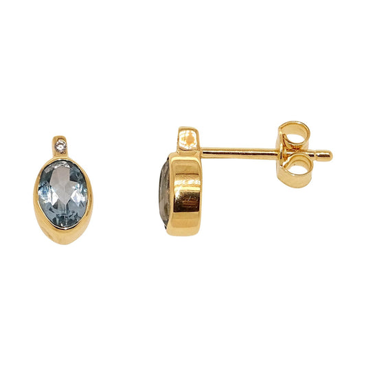 9ct gold 6mm oval blue topaz & cz stud earrings