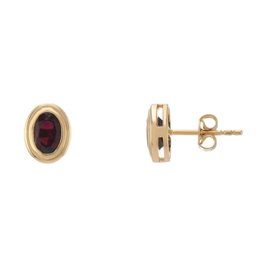 9ct gold 6x4mm oval rub over set garnet stud earrings