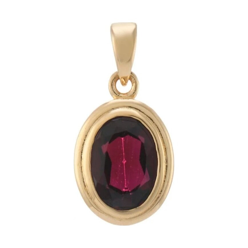 9ct gold 7x5mm oval rub over set garnet pendant
