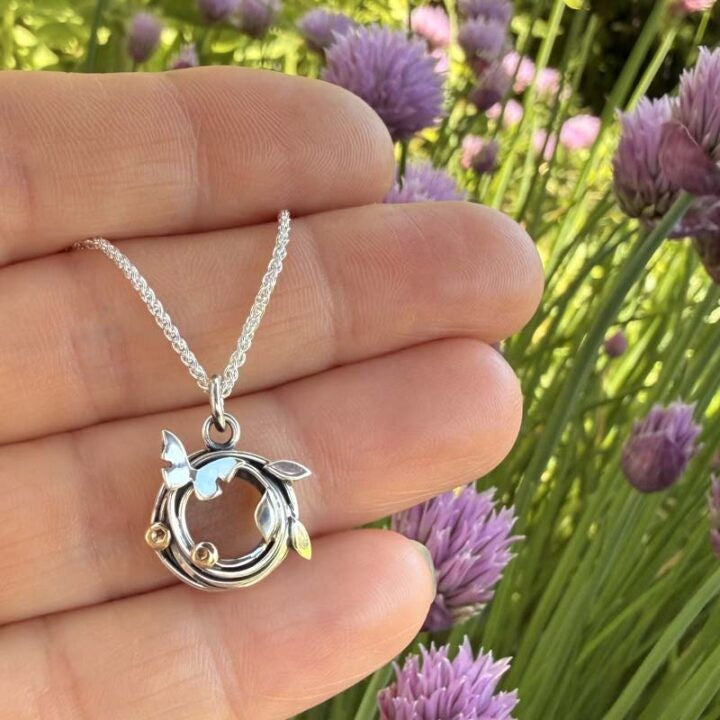 Butterfly and Meadow Woven Silver Necklace – EMD1S