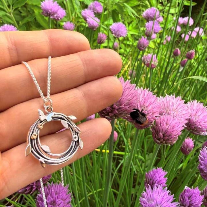 Butterfly and Meadow Woven Silver Necklace – EMD1