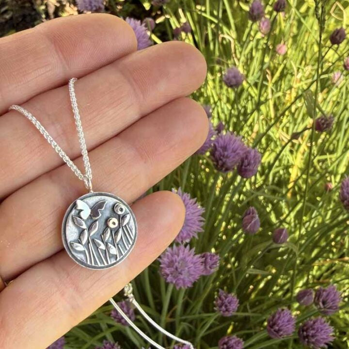 Butterfly and Meadow Silver Necklace – EMD2
