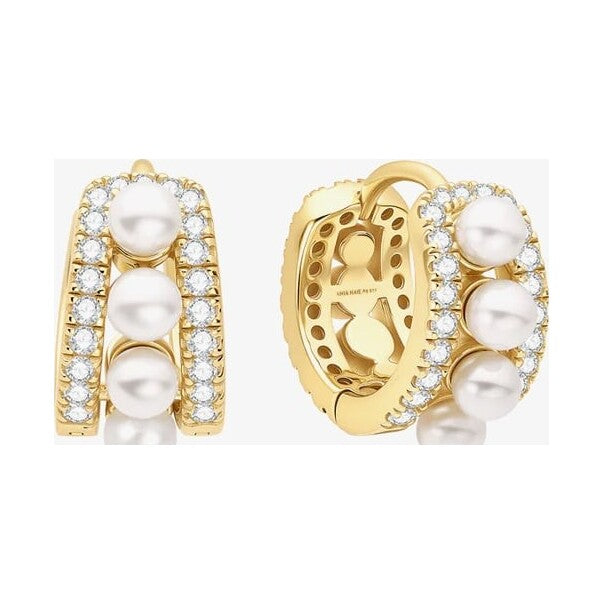 Gold Sparkling Shell Pearl Row Huggie Hoop Earrings