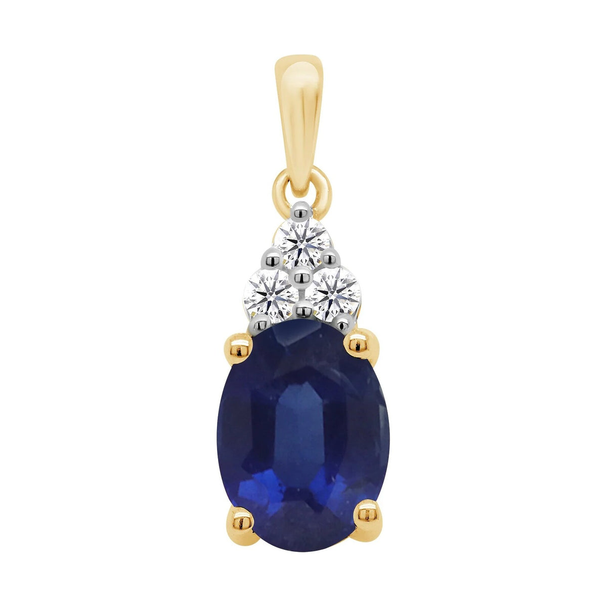 9ct gold 8x6mm Oval Lab Created Sapphire & E/VS Diamonds 0.08cts Lab Grown Pendant
