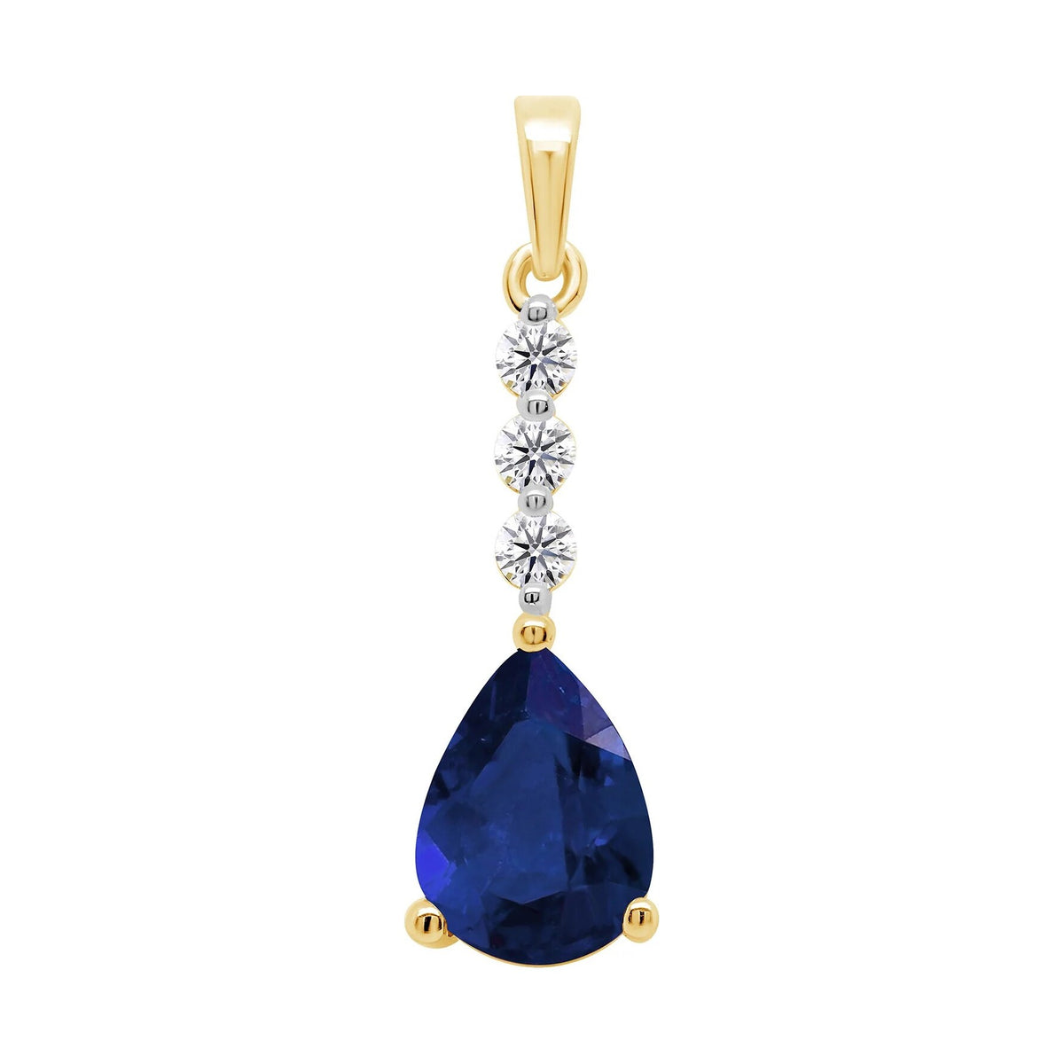 9ct gold 8x6mm Pear Lab Created Sapphire & E/VS Diamond 0.08cts Lan Grown Pendant