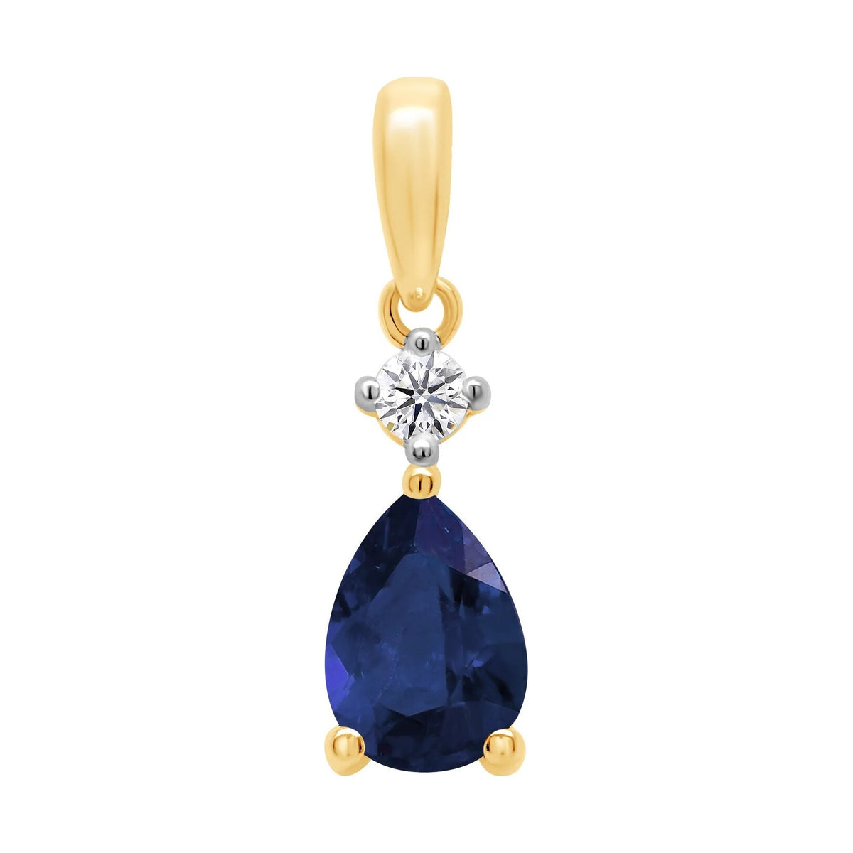 9ct gold 7x5mm Pear Lab Created Sapphire & E/VS Diamond 0.05cts Lab Grown Pendant
