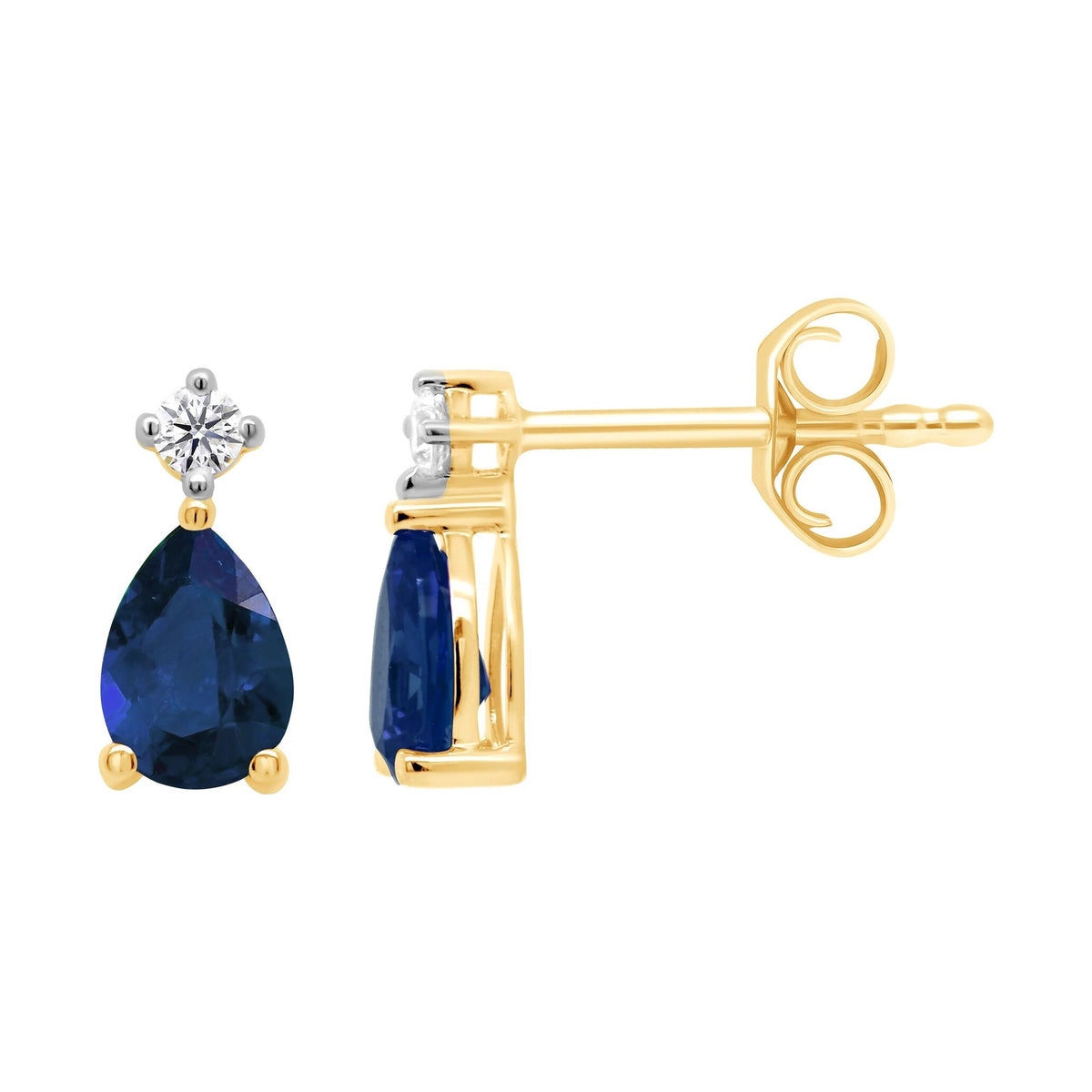 9ct gold 6x4mm Pear Lab Created Sapphire & E/VS Diamond 0.07cts Lab Grown Earrings