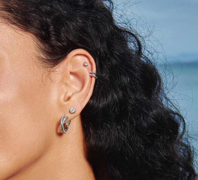 Silver Entwined Dual Huggie Hoop Earrings