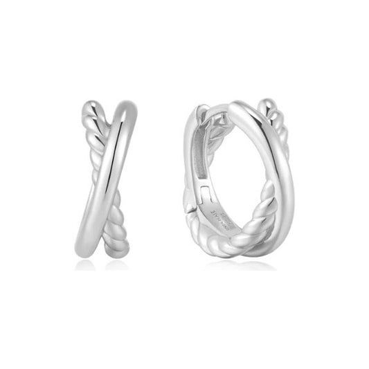 Silver Entwined Dual Huggie Hoop Earrings