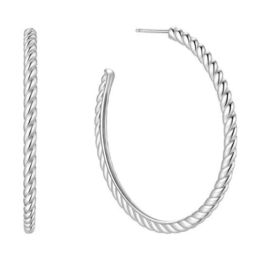 Silver Twisted Oversized Hoop Earrings