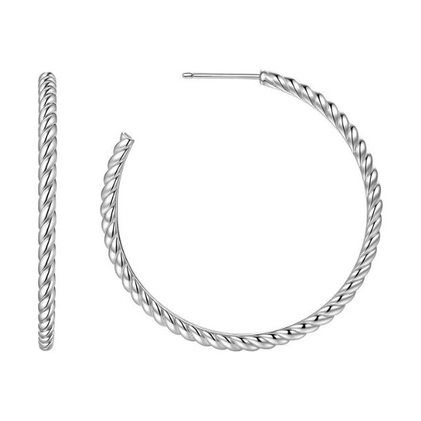 Silver Twisted Oversized Hoop Earrings