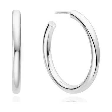 Silver Classic Tube Large Hoop Earrings