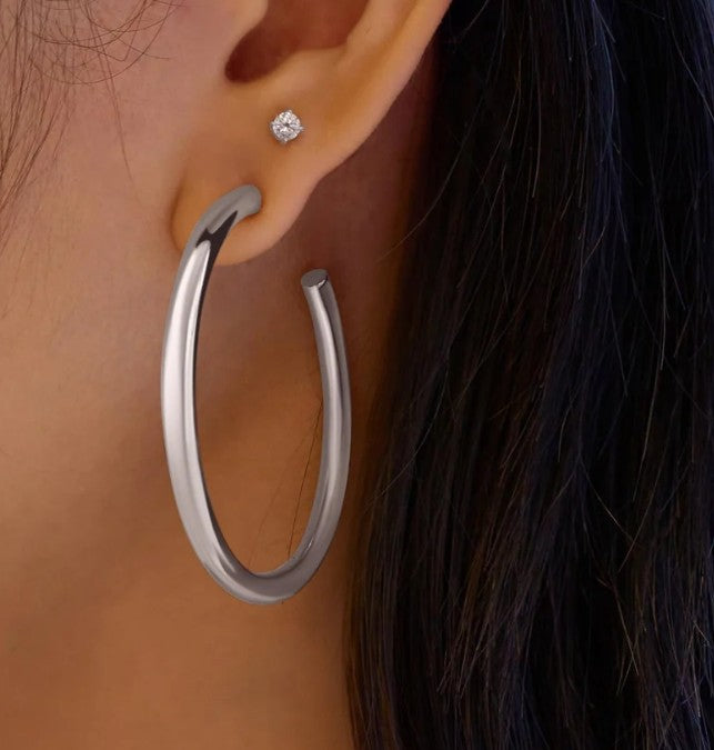 Silver Classic Tube Large Hoop Earrings