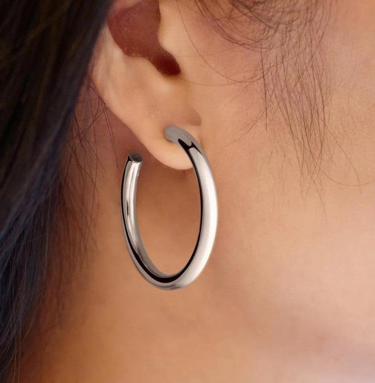 Silver Classic Tube Oversized Hoop Earrings