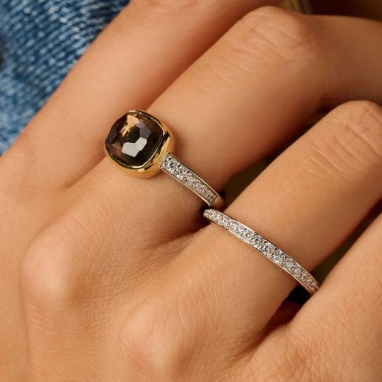 Smokey Brown Zirconia Cushion Ring, size 54