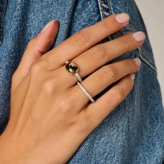Smokey Brown Zirconia Cushion Ring, size 54