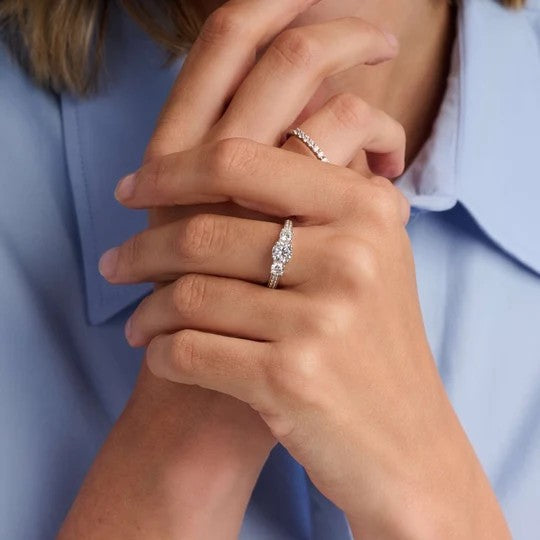 Classic Triple Zirconia Ring, size 60.
