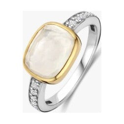 Zirconia Cushion Ring with pearl, size 56.