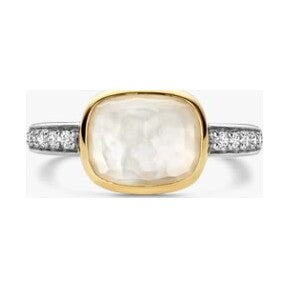 Zirconia Cushion Ring with pearl, size 56.