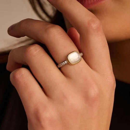 Zirconia Cushion Ring with pearl, size 52