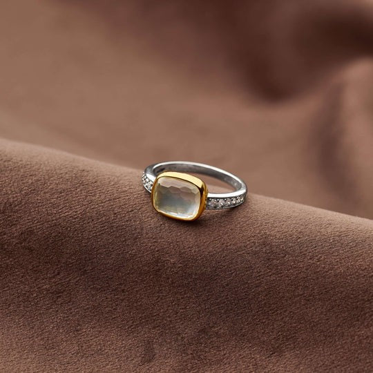 Zirconia Cushion Ring with pearl, size 52