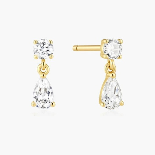 Gold Teardrop & Round Stud Earrings