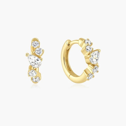 Gold Teardrop & Round Zig-Zag Huggie Hoop Earrings