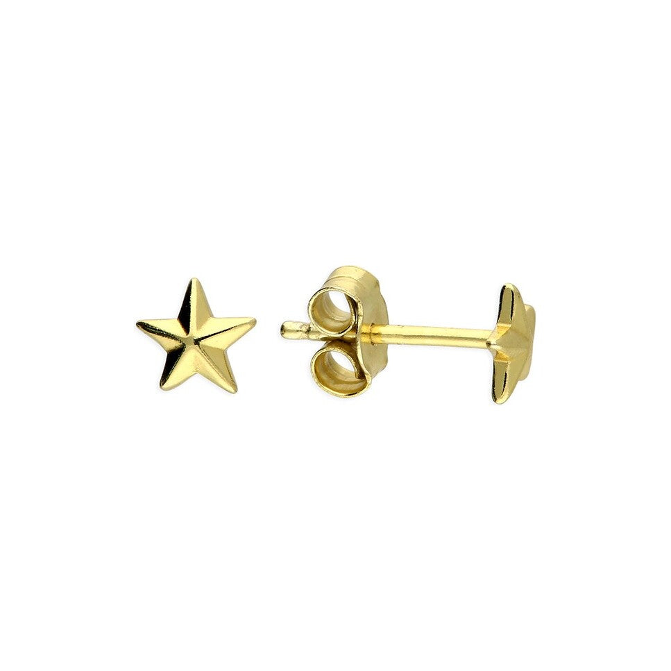 Sterling Silver Gold Plated Small Solid Star Stud Earrings
