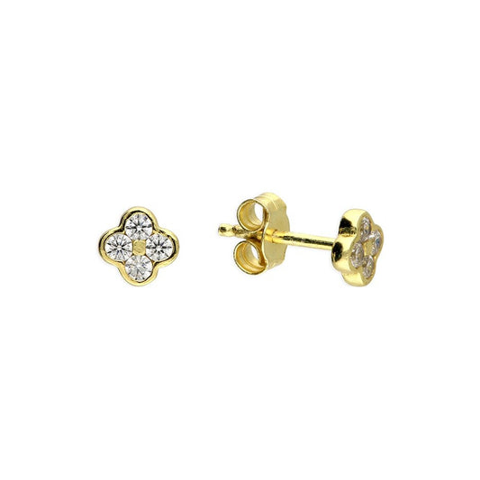 Sterling Silver Cubic Zirconia Quatrefoil Stud Earrings