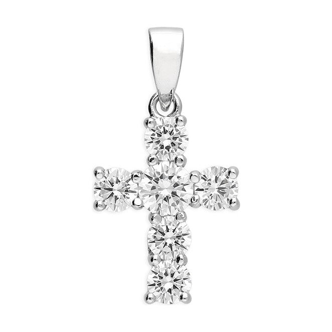 Sterling Silver Rhodium Cubic Zirconia Cross, 18" chain