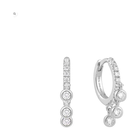 Silver Trio-Drop Huggie Hoop Earrings
