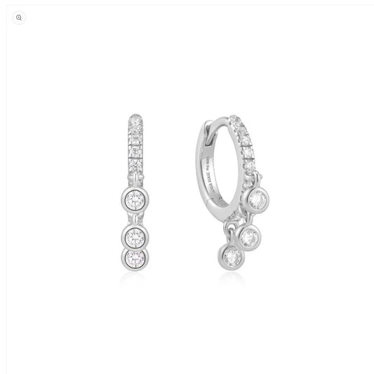 Silver Trio-Drop Huggie Hoop Earrings
