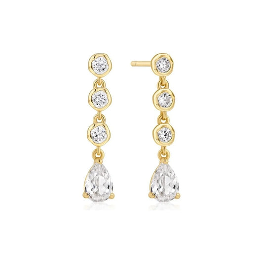 Gold Molten Cascade Bezel-Set Teardrop Stud Earrings