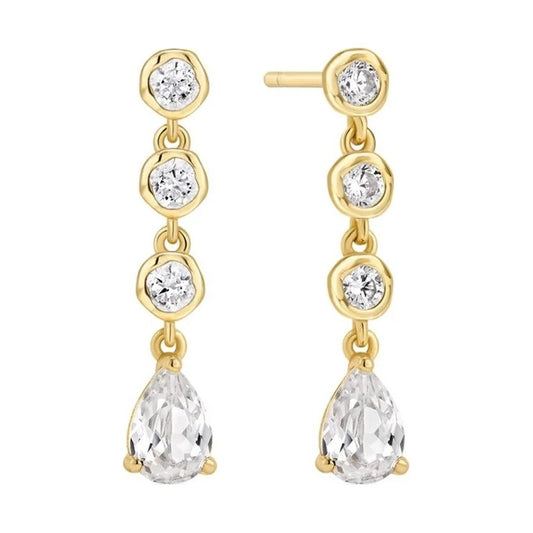 Gold Molten Cascade Bezel-Set Teardrop Stud Earrings