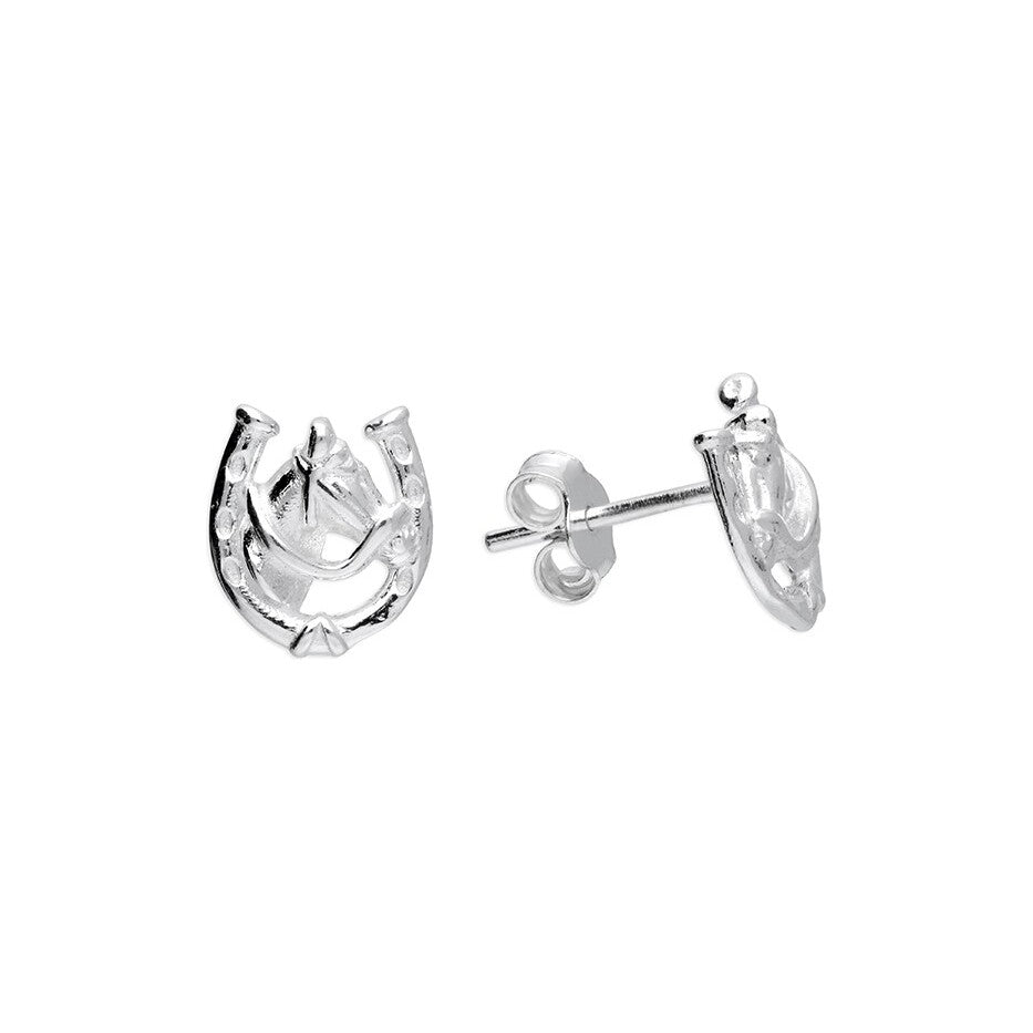 Sterling Silver Horse And Horseshoe Stud Earrings