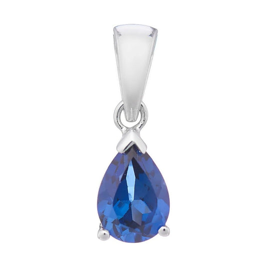 9ct white gold Lab Created Sapphire 7x5mm pear pendant
