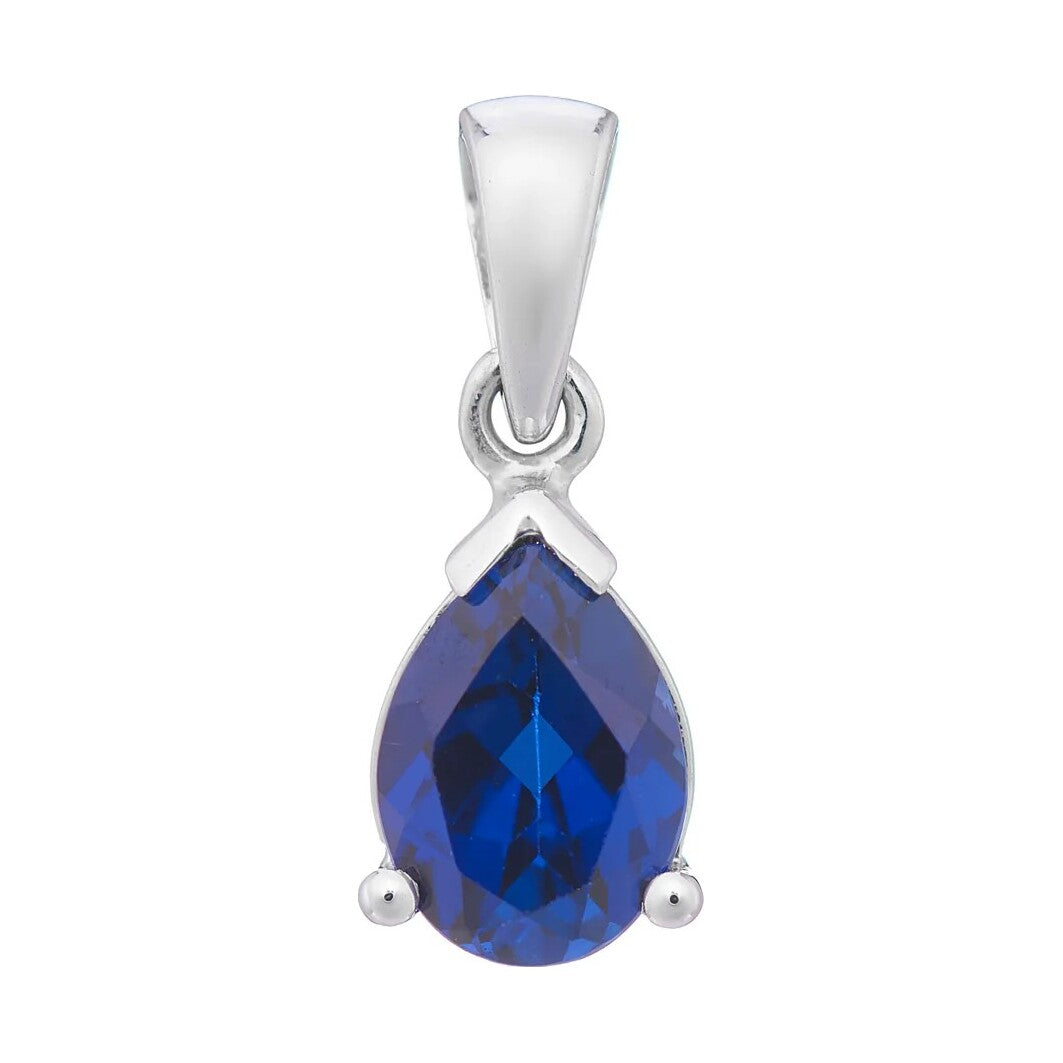 9ct white gold Lab Created Sapphire 8x6mm pear pendant